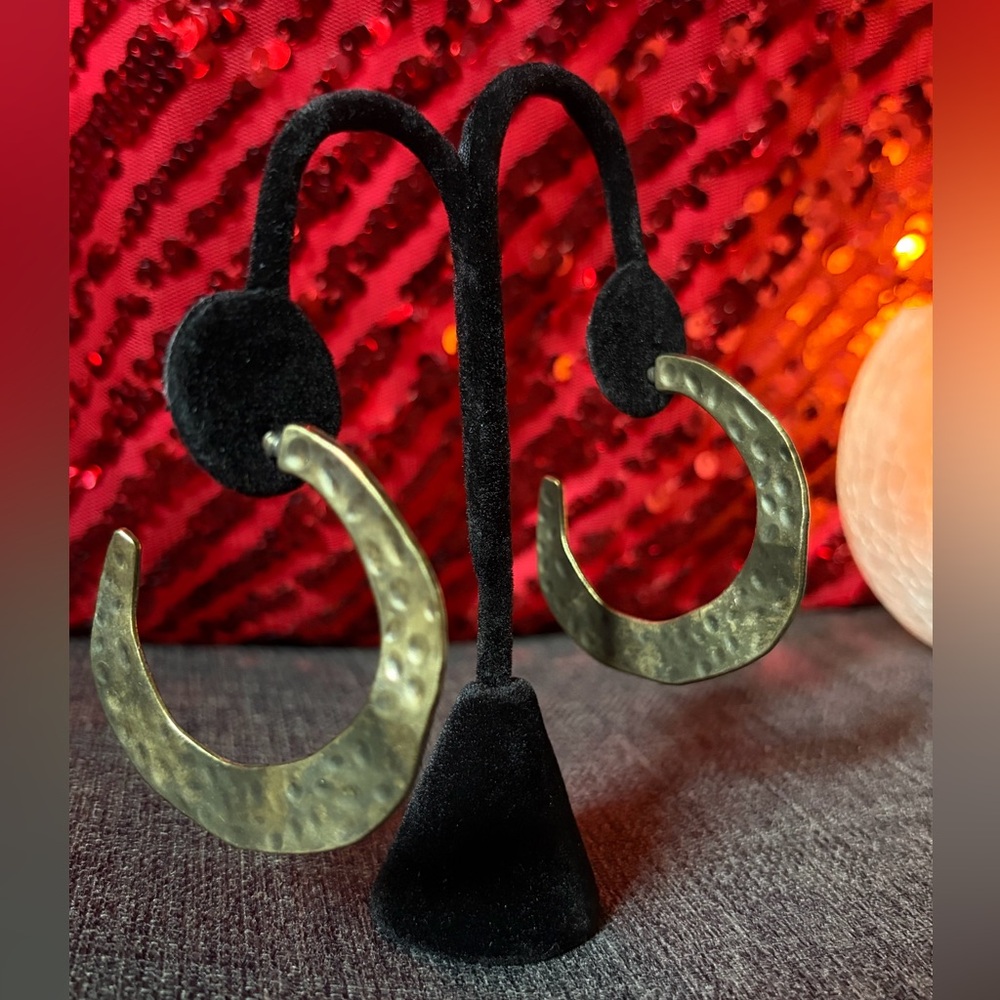 Paparazzi Hammered Crescent Hoop Earrings - Brass
